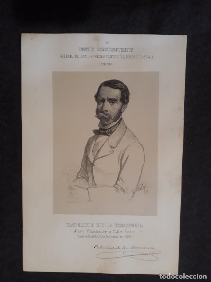 Documentos antigos: PATRICIO DE LA ESCOSURA. ASTURIAS. CORTES CONSTIYENTES GALER&Iacute;A DE REPRESENTANTES 1854 SERIGRAF&Iacute;A