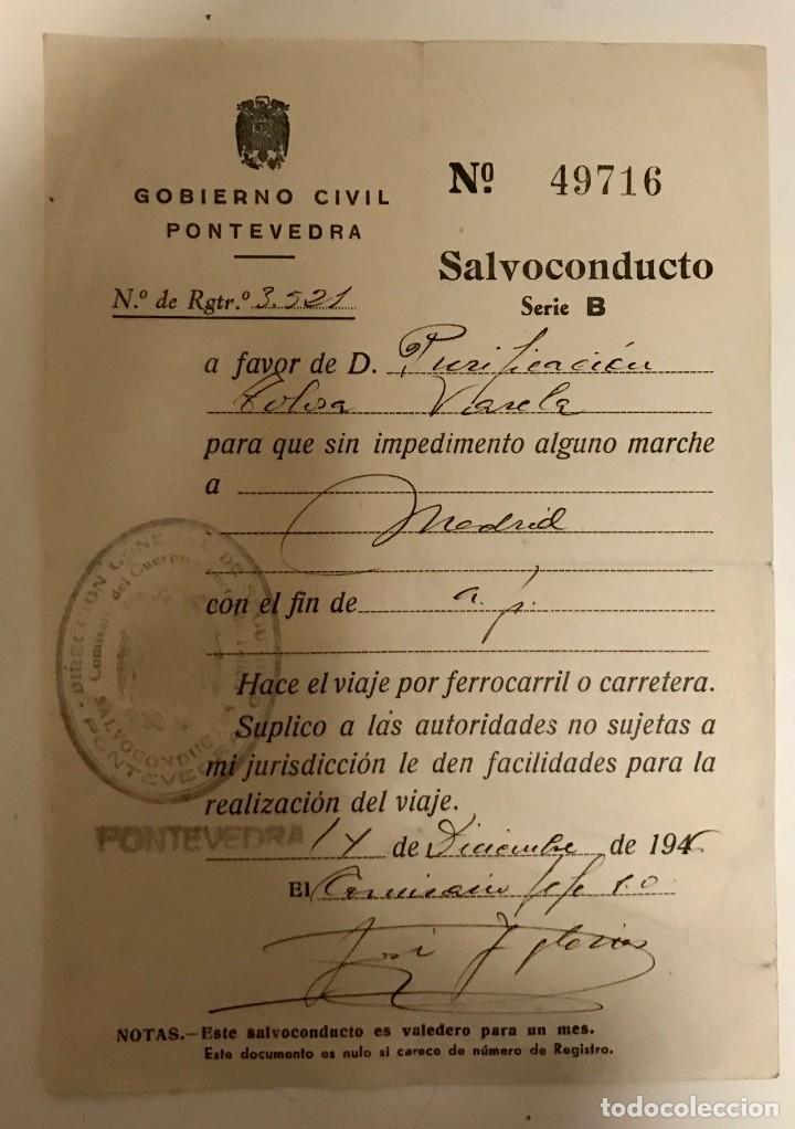 Documenti antichi: Salvoconducto Serie B de diciembre de 1946. Gobierno Civil de Pontevedra