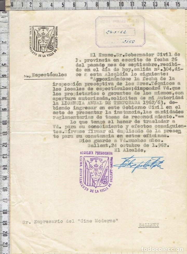 Documentos antiguos: DOCUMENTO AVISO MUNICIPAL PARA LA SOLICITUD LICENCIA ANUAL PARA LOCALES DE ESPECTACULOS-CINES 1962/