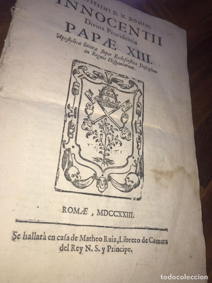 Documentos antiguos: BULA BELLUGANA DISCIPLINA REGNIS HISPANIARUM. LIBRERO DE C&Aacute;MARA 1723, PRIMERA EDICI&Oacute;N.