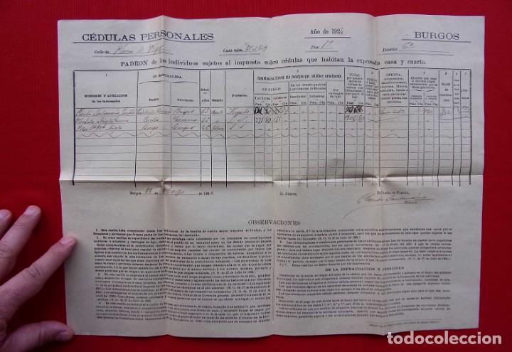 Documentos antiguos: BURGOS. A&Ntilde;O: 1924. C&Eacute;DULAS PERSONALES. PADRON DE INDIVIDUOS. BUEN ESTADO. TAMA&Ntilde;O GRANDE.