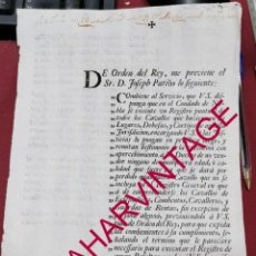 Documentos antiguos: SEVILLA, 1735, ORDEN PARA QUE SE EJECUTE UN REGISTRO DE LOS CABALLOS DEL CONDADO DE NIEBLA, HUELVA