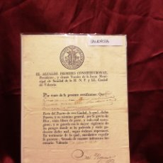 Documentos antiguos: PATENTE DE SANIDAD - VALENCIA - AÑO 1814 - 21 X 31 CM