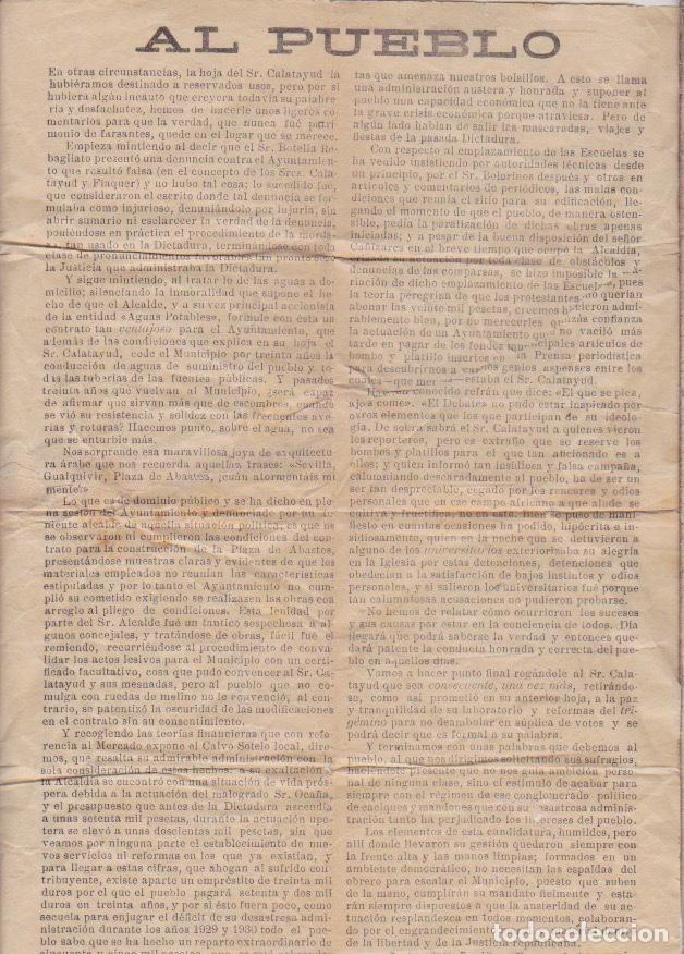 Documentos antiguos: ANTIGUO DOCUMENTO DE LA SEGUNDA REPUBLICA DIRIGIENDOSE AL PUEBLO &middot;&middot;&middot; ASPE &middot;&middot;&middot; ALICANTE &middot;&middot;&middot; 1931