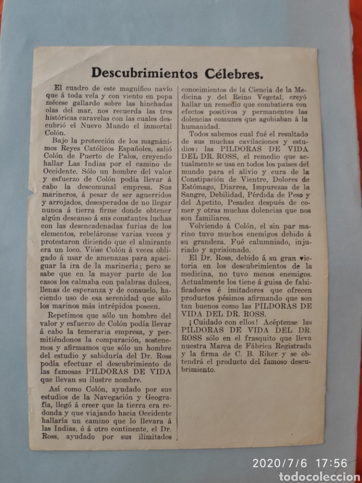 Documentos antiguos: Cartel P&iacute;ldoras de la vida del Dr. Ross - Foto 2