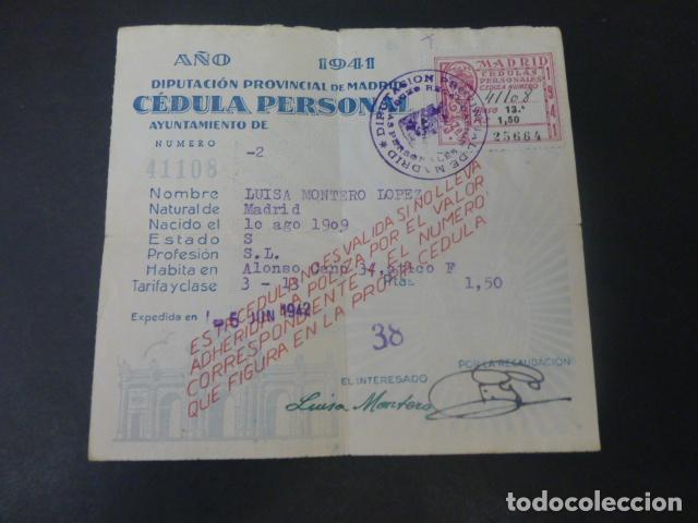 Documentos antiguos: CEDULA PERSONAL DIPUTACION DE MADRID 1941 - Foto 1