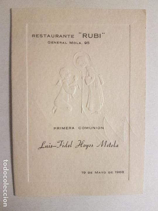 Documentos antiguos: MENU COMUNION RESTAURANTE RUBI 1968 - Foto 1