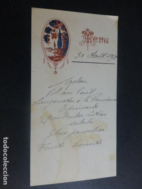 Documentos antiguos: MENU ART DEC&Oacute; 1925 - Foto 1