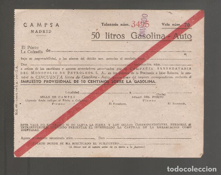Documentos antiguos: 1 bono gasolina auto campsa madrid 50 litros 1949