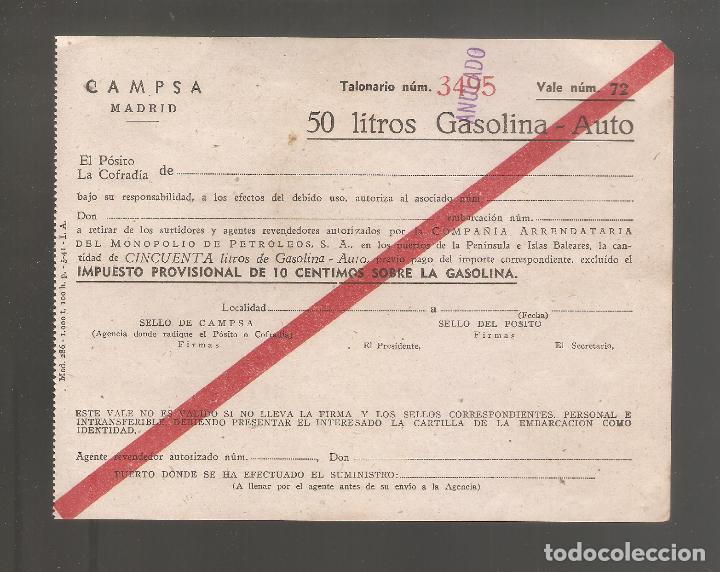 Documentos antiguos: 1 bono gasolina auto campsa madrid 50 litros 1949
