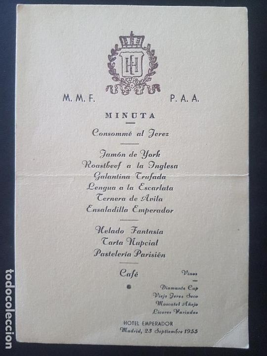 Alte Dokumente: MENU HOTEL EMPERADOS MADRID 1955