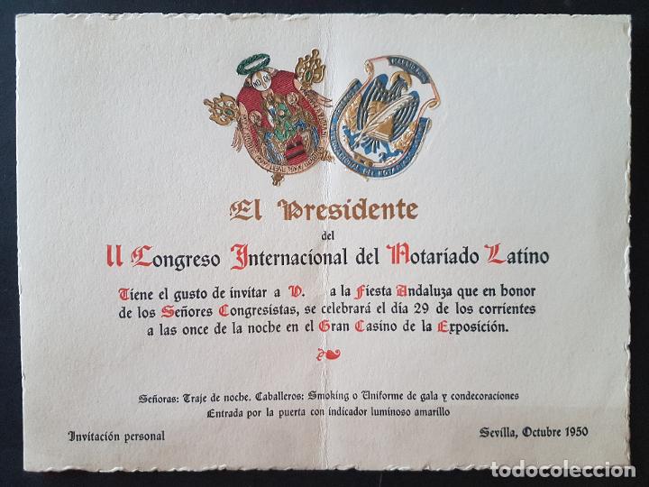 Documentos antiguos: INVITACION FIESTA ANDALUZA CONGRESO NOTARIADO LATINO SEVILLA 1950