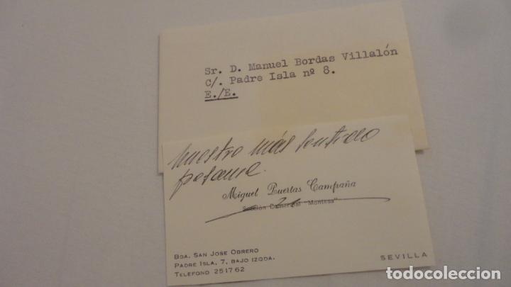 Documentos antiguos: ANTIGUA TARJETA PERSONAL.MIGUEL PUERTAS CAMPA&Ntilde;A.SECCION COMERCIAL MONTESA.SEVILLA