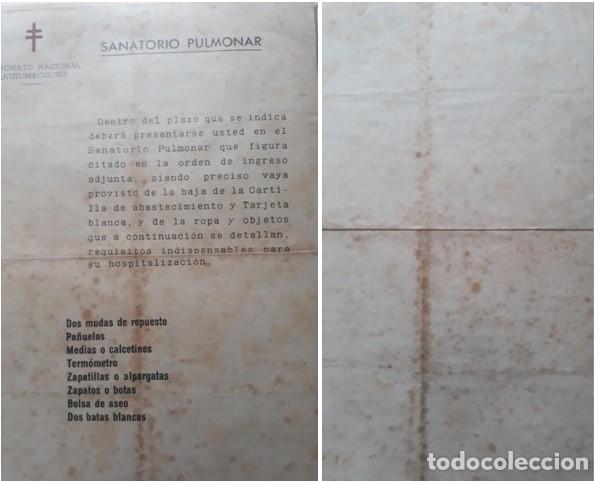 Documentos antiguos: NOTA INGRESO SANATORIO PULMONAR. - Foto 1