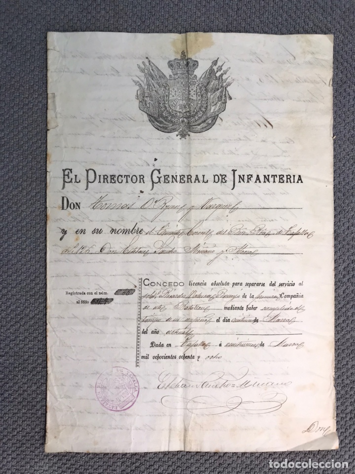 Documenti antichi: TAFALLA - MILITAR. Batallon de Reserva de Tafalla No.126, CONCEDO.., Licencia absoluta (a.1888)