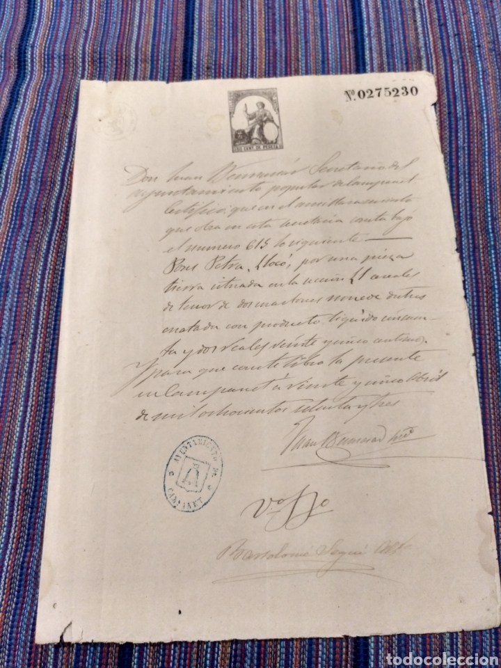 Documentos antiguos: 1873 DOCUMENTO CON SELLO AYUNTAMIENTO CAMPANET - Foto 1