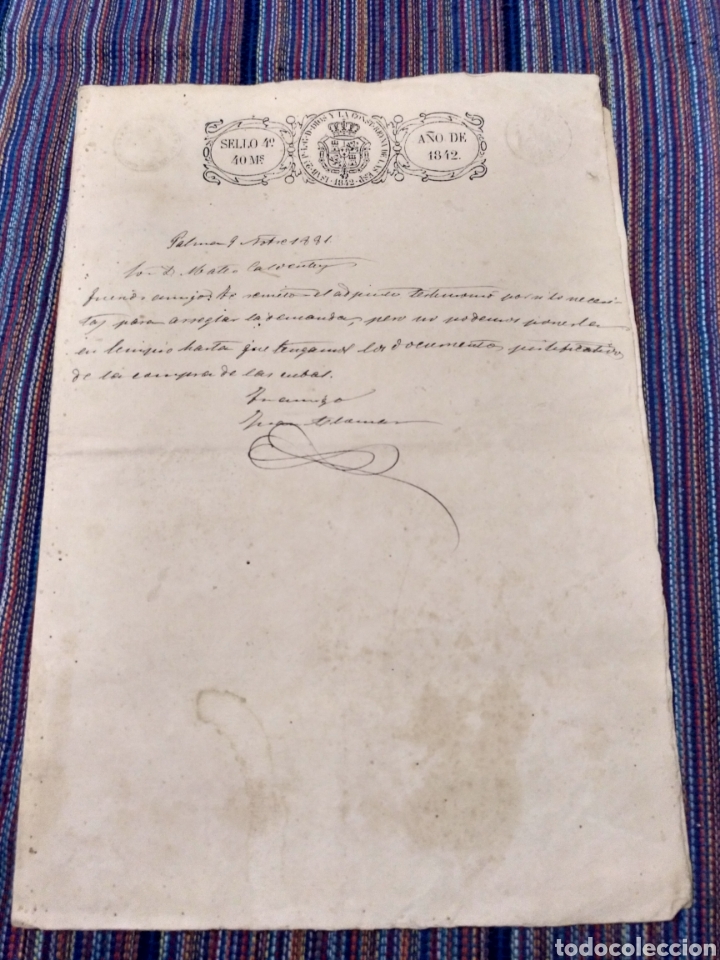 Documentos antiguos: DOCUMENTO DE 1881 CON SELLO 40 MARAVED&Iacute;S DE 1841 - Foto 1