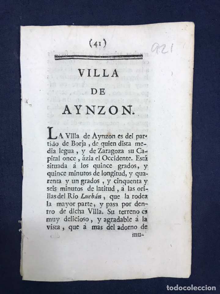 Old Documents: DESCRIPCI&Oacute;N DE LA VILLA DE AINZ&Oacute;N DEL A&Ntilde;O 1779. IMPRESO ORIGINAL.
