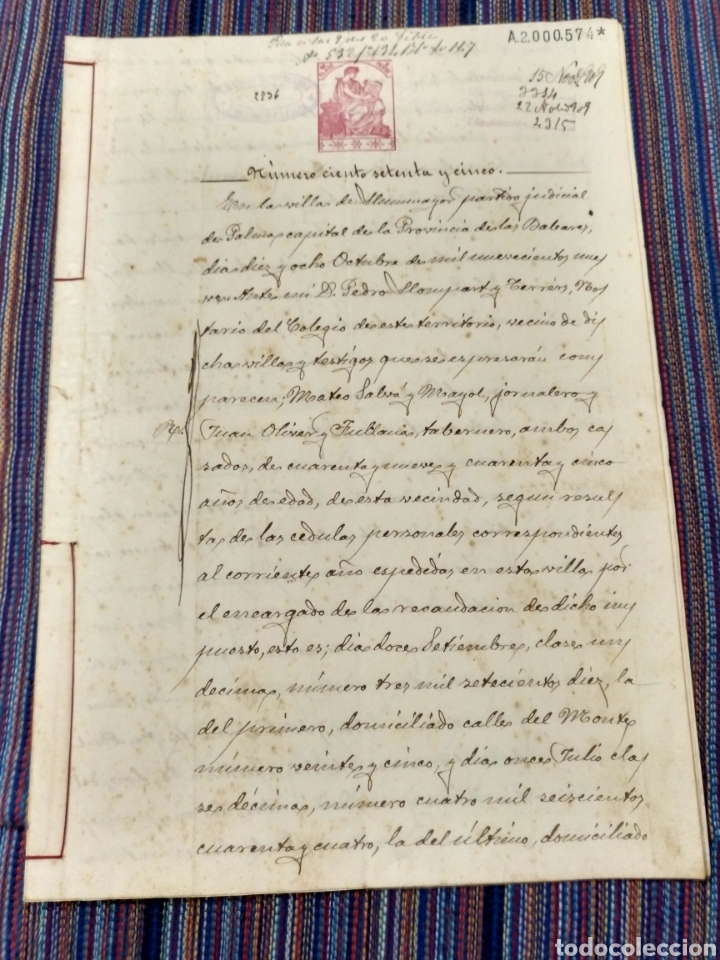 Documents Anciens: 1909 DOCUMENTO LLUCMAJOR MALLORCA CON DIVERSAS TASAS Y SELLOS
