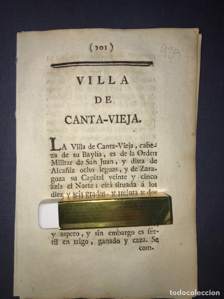 Alte Dokumente: DESCRIPCI&Oacute;N DE LA VILLA DE CANTAVIEJA, DEL A&Ntilde;O 1779. IMPRESO ORIGINAL. FOZ CALANDA