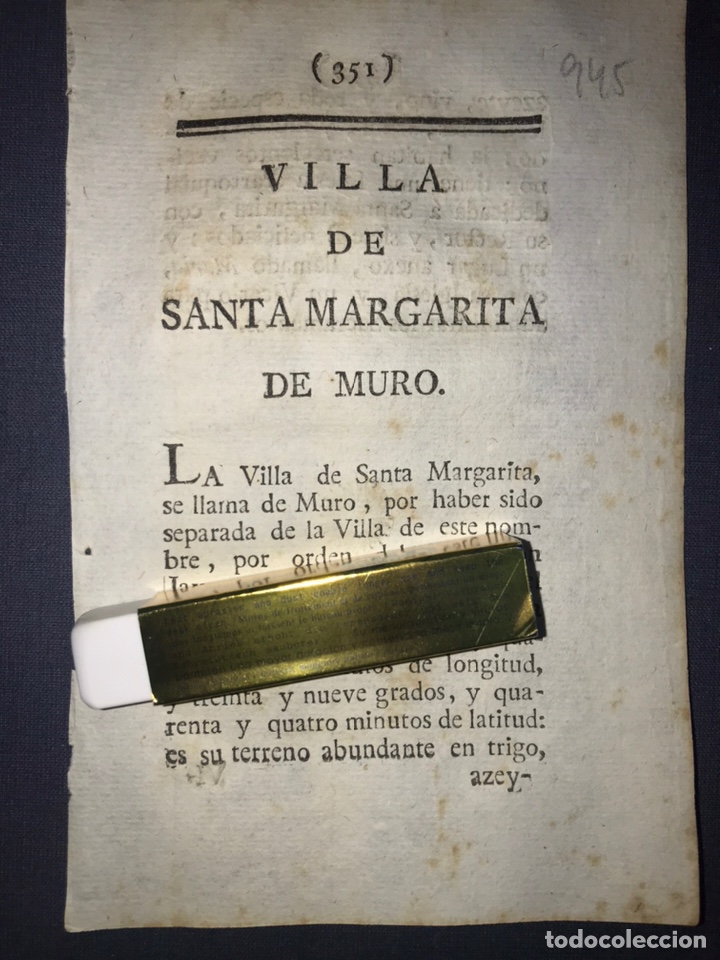 Alte Dokumente: DESCRIPCI&Oacute;N DE LA VILLA DE SANTA MARGARITA DE MURO, DEL A&Ntilde;O 1779. IMPRESO ORIGINAL. BALEARES.