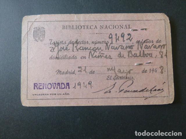 Documentos antiguos: MADRID BIBLIOTECA NACIONAL TARJETA DE LECTOR 1948