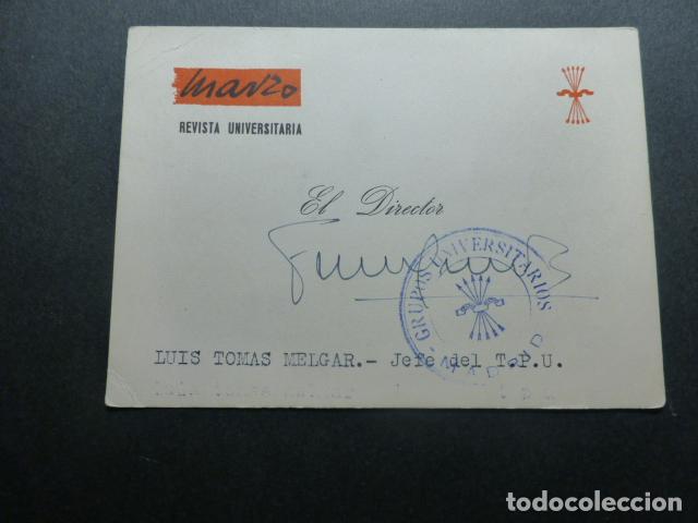 Documentos antiguos: TARJETA DIRECTOR MARZO REVISTA UNIVERSITRIAAA FALANGE ESPA&Ntilde;OLA