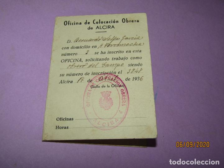 Documenti antichi: Antigua Cartilla Oficina de Colocaci&oacute;n Agr&iacute;cola en Alcira del A&ntilde;o 1936 Rep&uacute;blica Espa&ntilde;ola