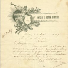 Documentos antiguos: ANTONIO S. ROMÁN MARTÍNEZ. FÁBRICA DE BAYETAS. PRADOLUENGO. BURGOS 1907. CARTA A A. BADÍA. SABADELL.