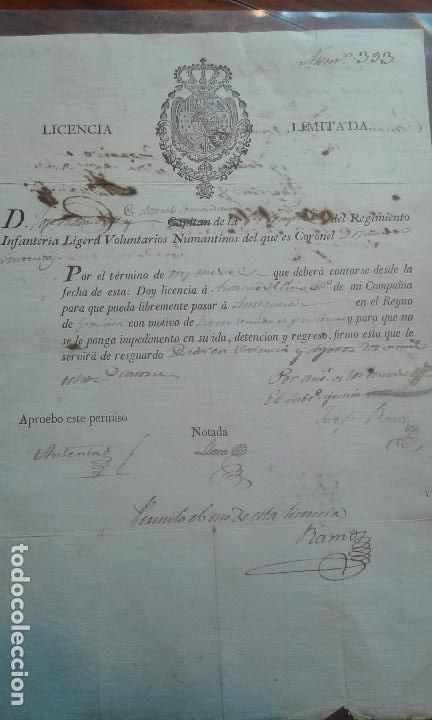 Documentos antiguos: Documento de licencia Guerra de la Independecia - Foto 1