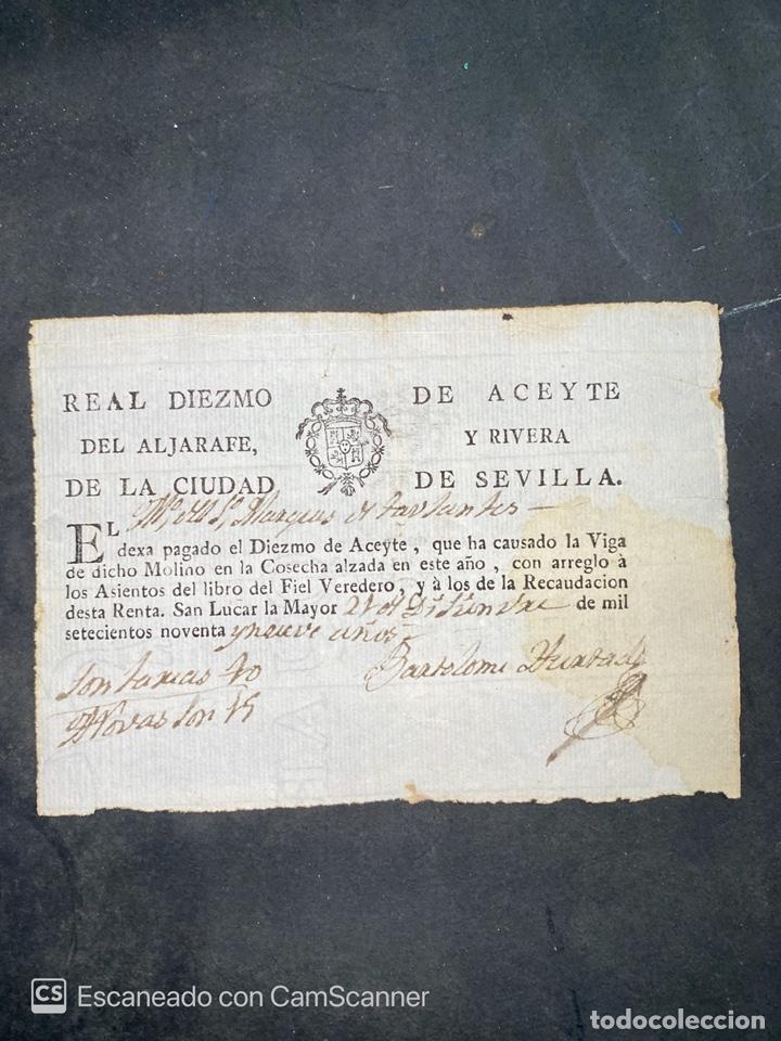 Documentos antiguos: SEVILLA, 1799. ACEITE DIEZMO. LEER - Foto 1