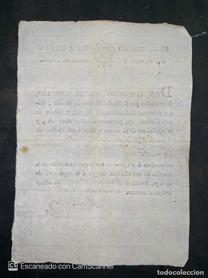 Documentos antiguos: SEVILLA, 1801. ACEITE DIEZMO. LEER - Foto 2