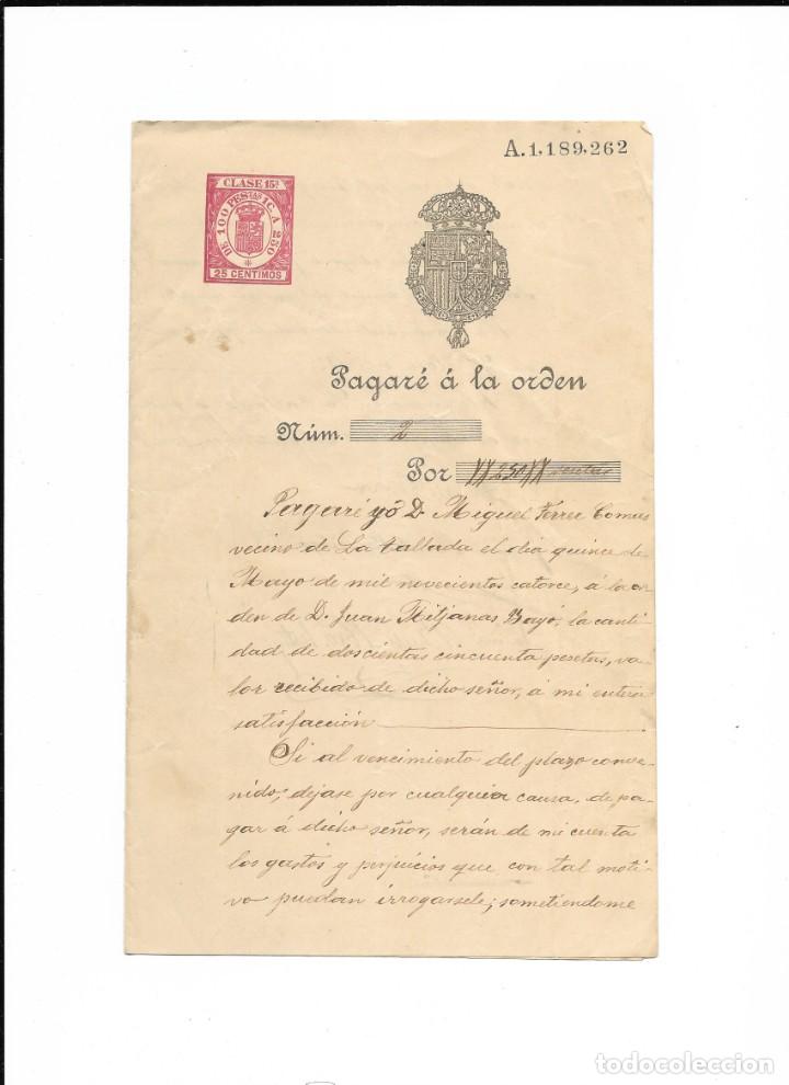 Documentos antiguos: pagar&eacute; a la orden por 250 ptas, a&ntilde;o 1913