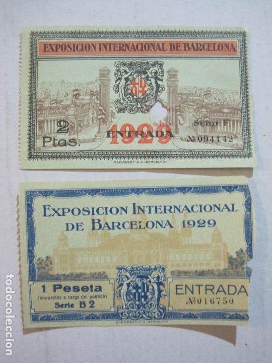 Documentos antiguos: EXPOSICION INTERNACIONAL BARCELONA 1929-LOTE DE 2 ENTRADAS-VER FOTOS-(74.653)