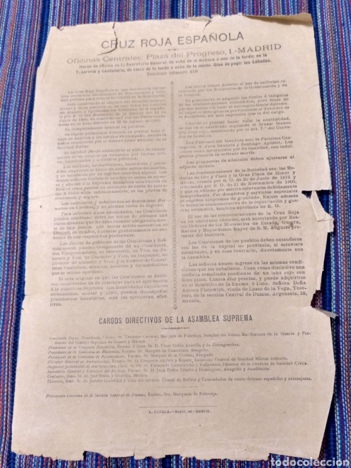 Documents Anciens: DOC.- ANTIGUO DOCUMENTO DE LA CRUZ ROJA UNA HOJA ROTURAS Y DETERIOROS A CLASIFICAR