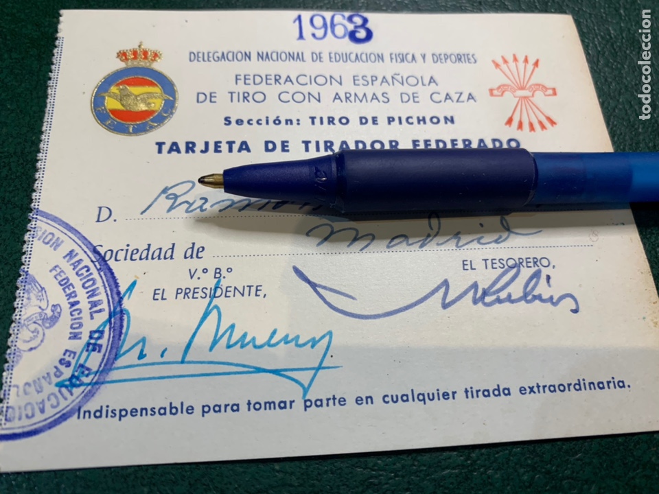 Documentos antiguos: Carnet Del. Nac. de Educaci&oacute;n F&iacute;sica y Deportes - Fed. Esp. de Tiro con Armas-Seccion Tiro de Pichon