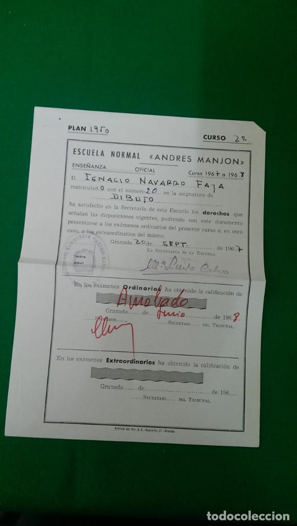 Documentos antiguos: ANTIGUO DOCUMENTO CALIFICACI&Oacute;N NOTAS ESCUELA ANDR&Eacute;S MANJ&Oacute;N DE GRANADA A&Ntilde;O 1968