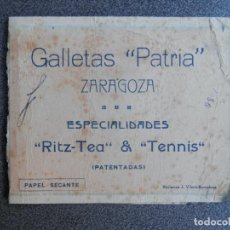 Documentos antiguos: ZARAGOZA SECANTE MUY ANTIGUO GALLETAS PATRIA MIDE 24 X 10 CENTÍMETROS. Lote 222140117