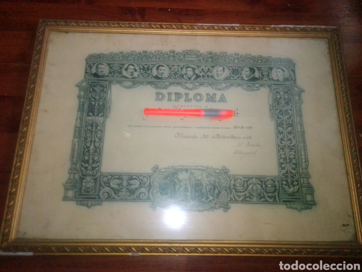 Documentos antiguos: Diploma a&ntilde;o 1949 con marco y cristal - Foto 1