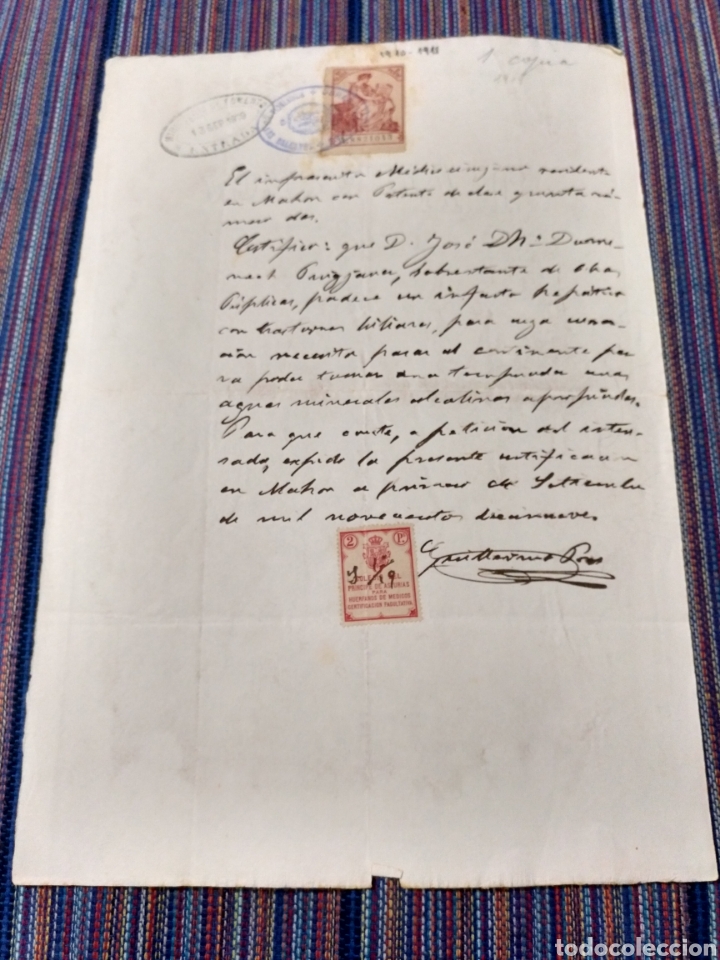 Documentos antiguos: DOCUMENTO UNA HOJA 1919 MAH&Oacute;N MENORCA INFORME M&Eacute;DICO - Foto 2