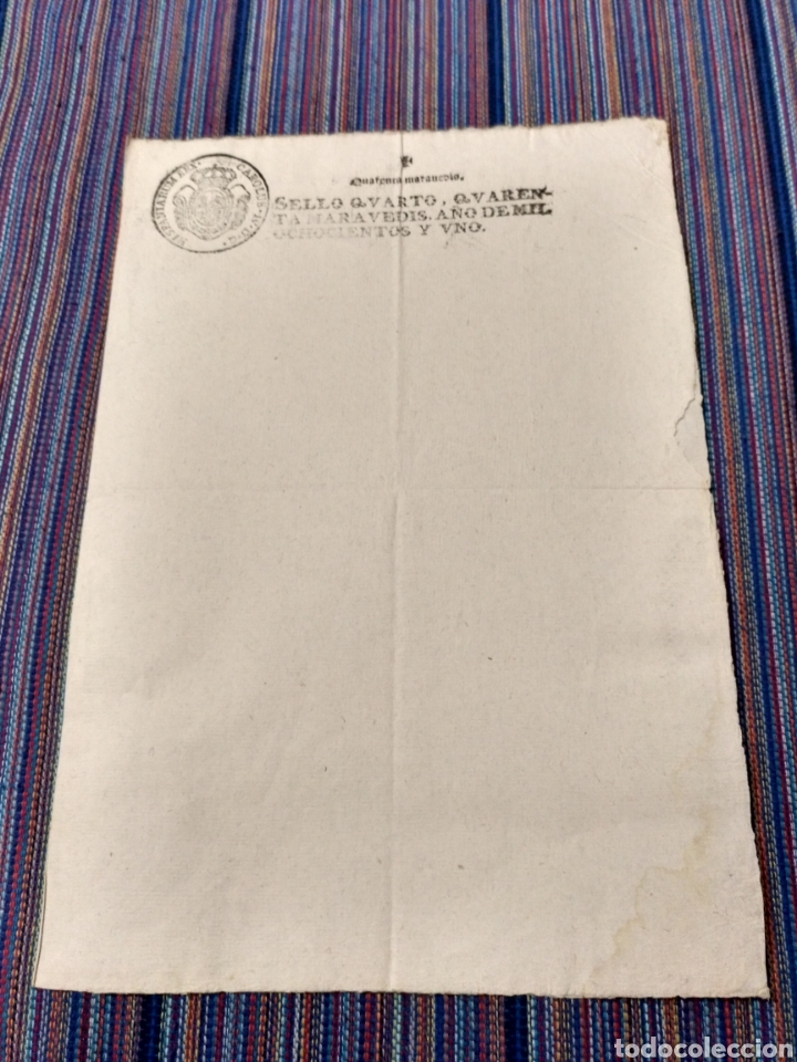 Documentos antiguos: DOCUMENTO DOS HOJAS 1801 SIN ESCRIBIR DOS SELLOS 40 MARAVED&Iacute;S