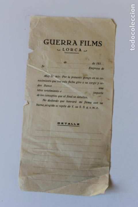 Documentos antiguos: GUERRA FILMS, LORCA, DOCUMENTO A&Ntilde;OS 30 - Foto 1