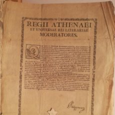 Documentos antiguos: REGII ATHENAEI ET UNIVERSAE REI LITERARIAE MODERATORES. TORINO 1776.. Lote 222816437