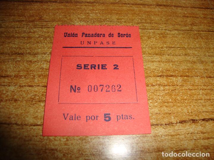 Documentos antiguos: VALE 5 PTAS UNIO PANADERA DE SEROS UNPASE - Foto 1
