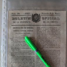 Documentos antiguos: 1843 - Nº 38 BOLETIN OFICIAL DE LA PROVINCIA DE LA CORUÑA - IMPRENTA DE PUGA - ORIGINAL. Lote 223471475