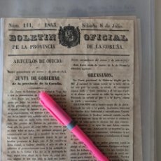 Documentos antiguos: 1843 - Nº 111 BOLETIN OFICIAL DE LA PROVINCIA DE LA CORUÑA - IMPRENTA DE PUGA - ORIGINAL. Lote 223472181