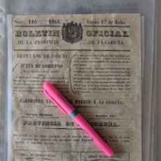 Documentos antiguos: 1843 Nº 116 BOLETIN OFICIAL DE LA PROVINCIA DE LA CORUÑA - IMPRENTA DE PUGA CARRETERA A MADRID. Lote 223472317