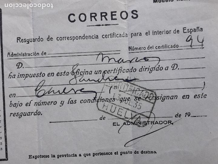 Documentos antiguos: Correos. Antiguo Certificado. 13 Julio de 1935 - Foto 2