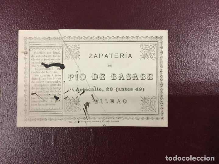 Documentos antiguos: ZAPATERIA DE PIO DE BASABE Artecalle 20 BILBAO - 1901 - 10x7cm