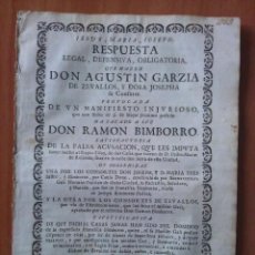 Documentos antiguos: 1740 RESPUESTA A UN MANIFIESTO INJURIOSO - BARCELONA. Lote 225615956